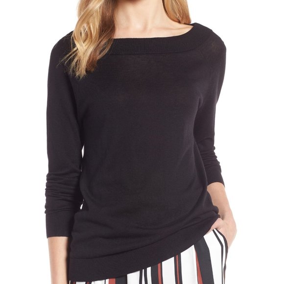 Halogen Convertible Bateau Neck Sweater in Black - Picture 1 of 8
